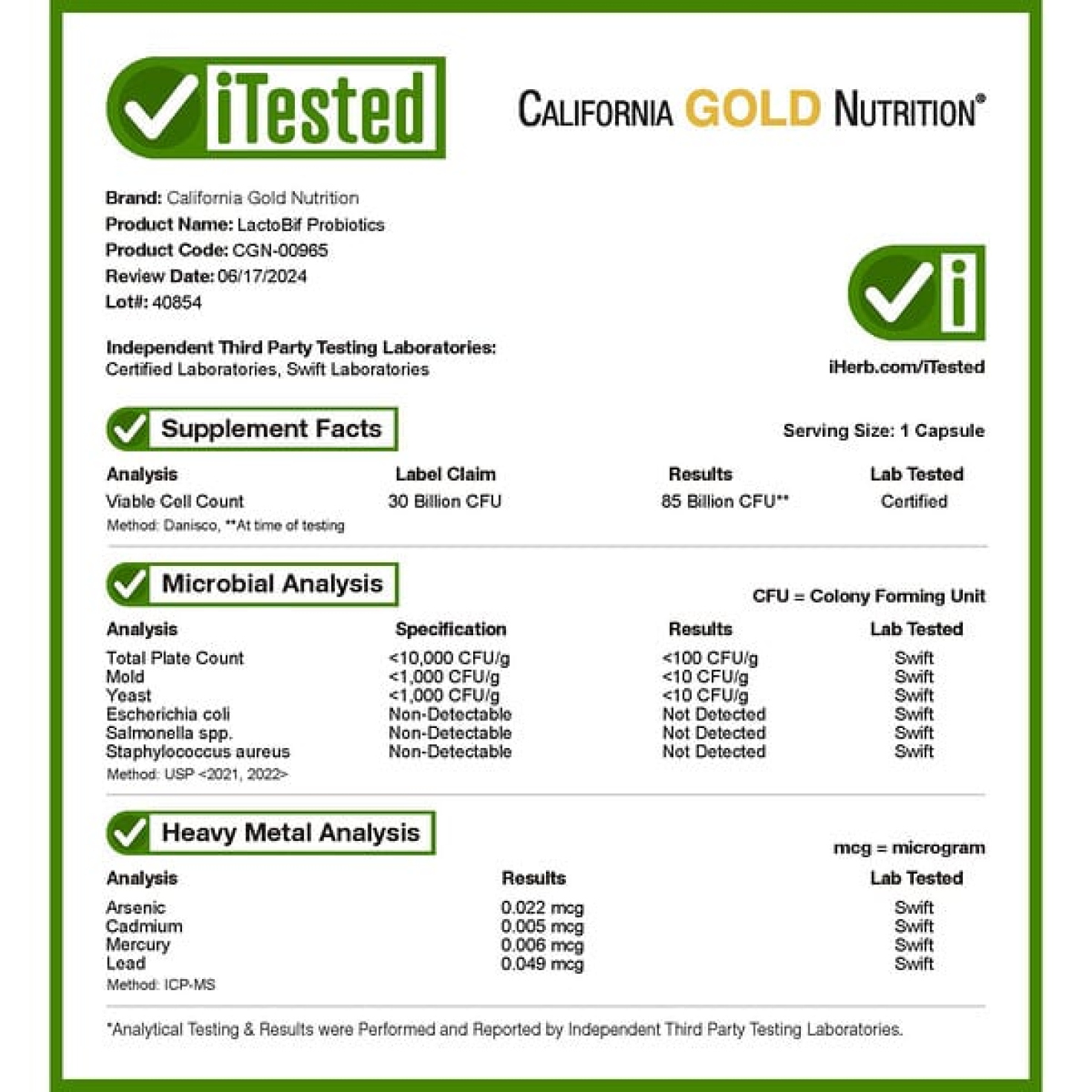 California Gold Nutrition, LactoBif® 30, пробиотики, 30 млрд КОЕ, 60 растительных капсул