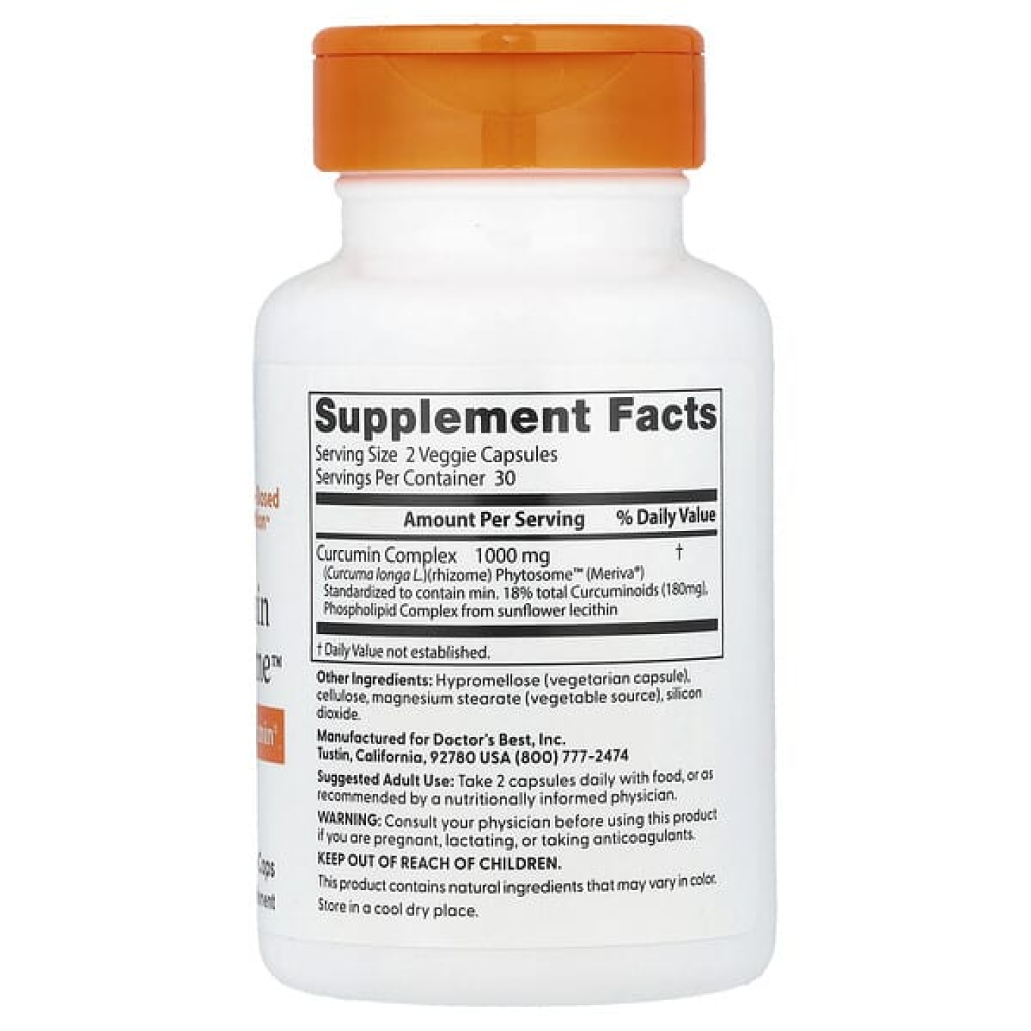 Doctor's Best, Curcumin Phytosome™, фитосомы куркумина, 60 растительных капсул (500 мг в 1 капсуле)