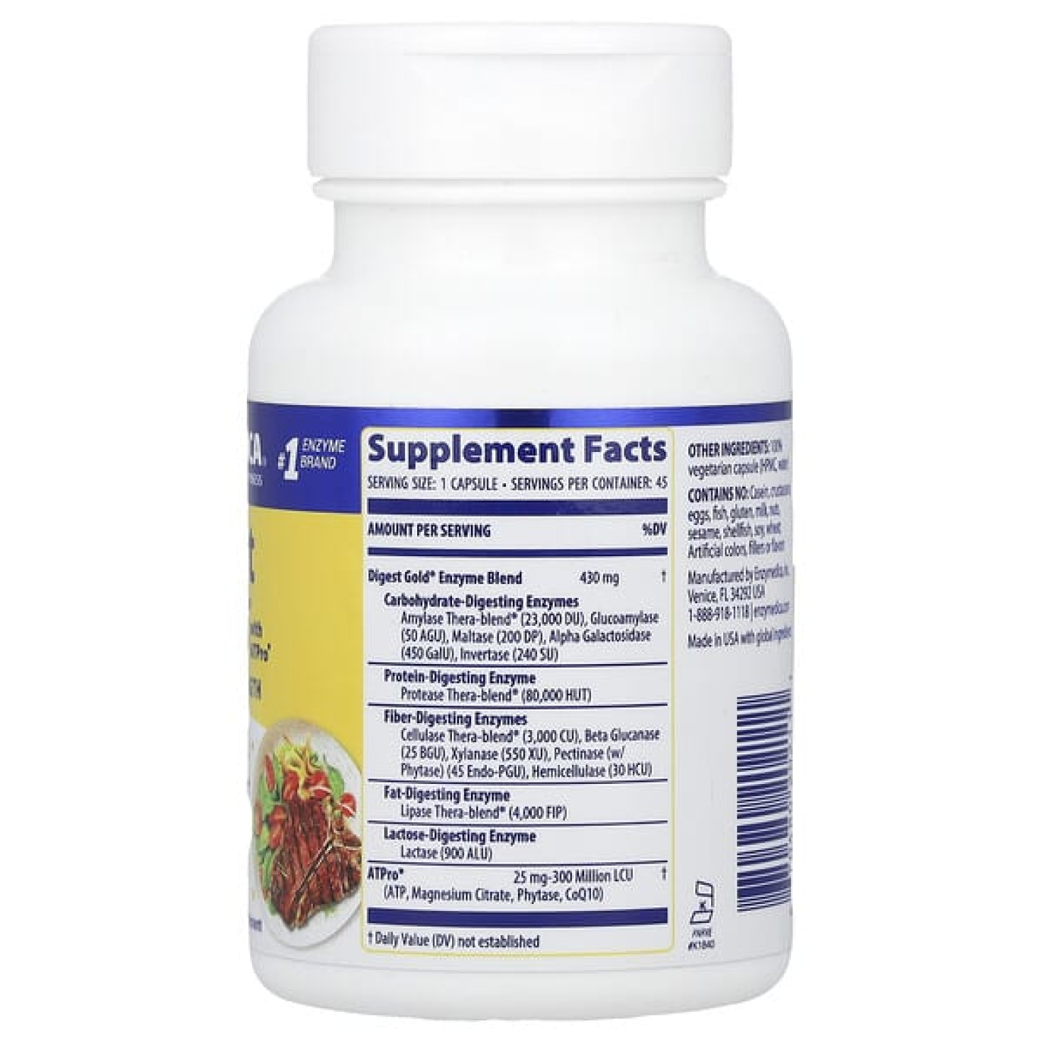 Enzymedica, Digest Gold® с ATPro®, с максимальной силой действия, 45 капсул