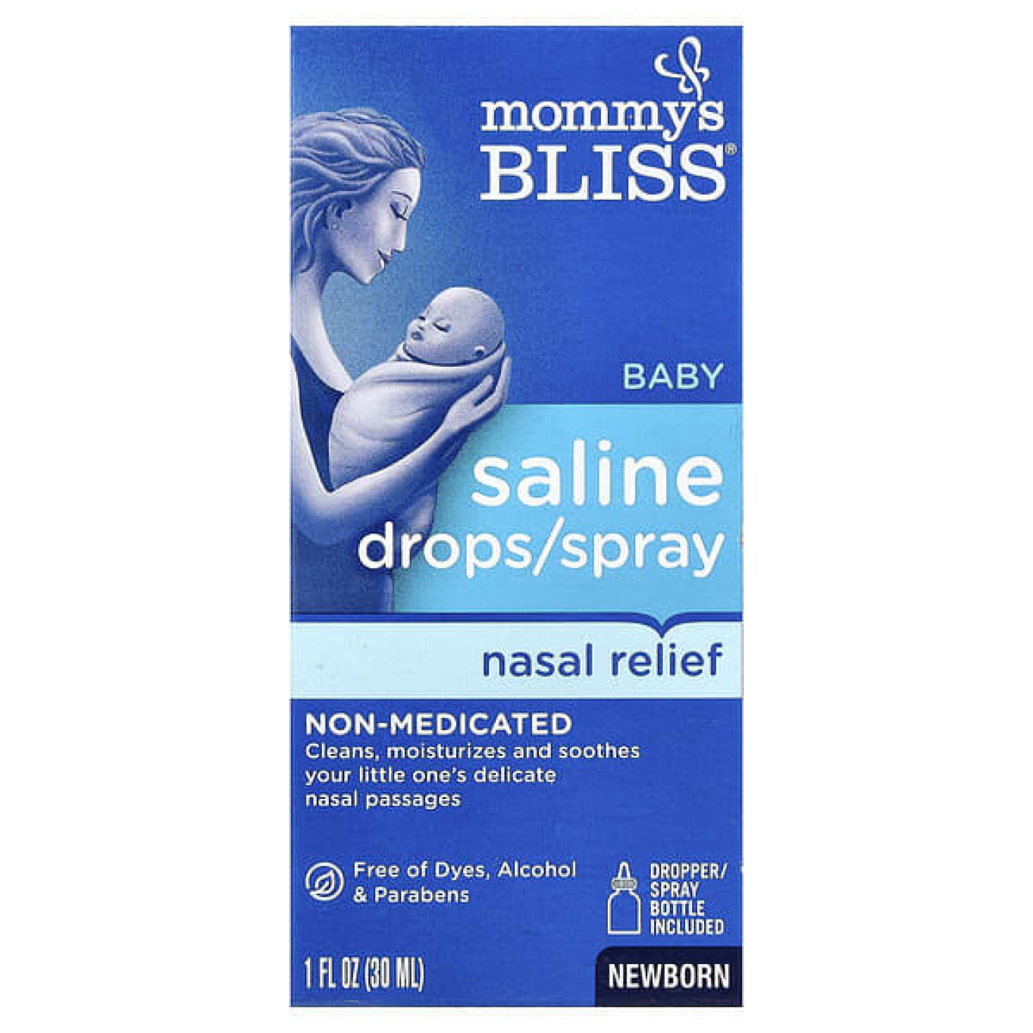 Mommy's Bliss, детский солевой раствор, капли/спрей для носа, для новорожденных, 30 мл (1 жидк. унция)