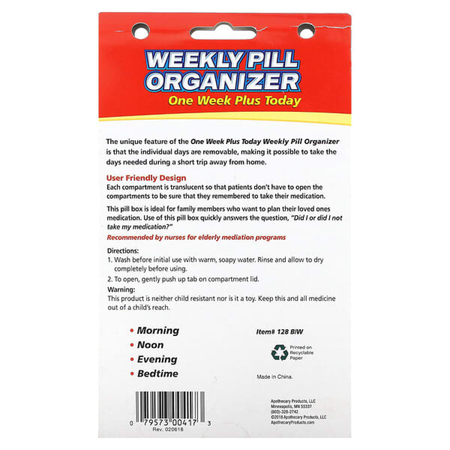 Ezy Dose, One Week Plus Today, еженедельный органайзер для таблеток, 1 шт.