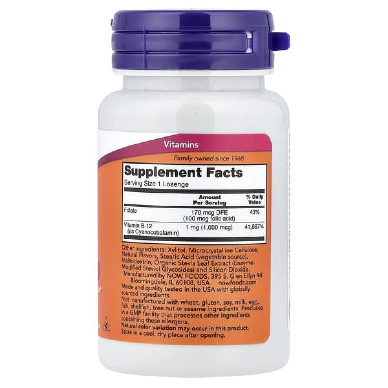 NOW Foods, витамин B12, 100 пастилок