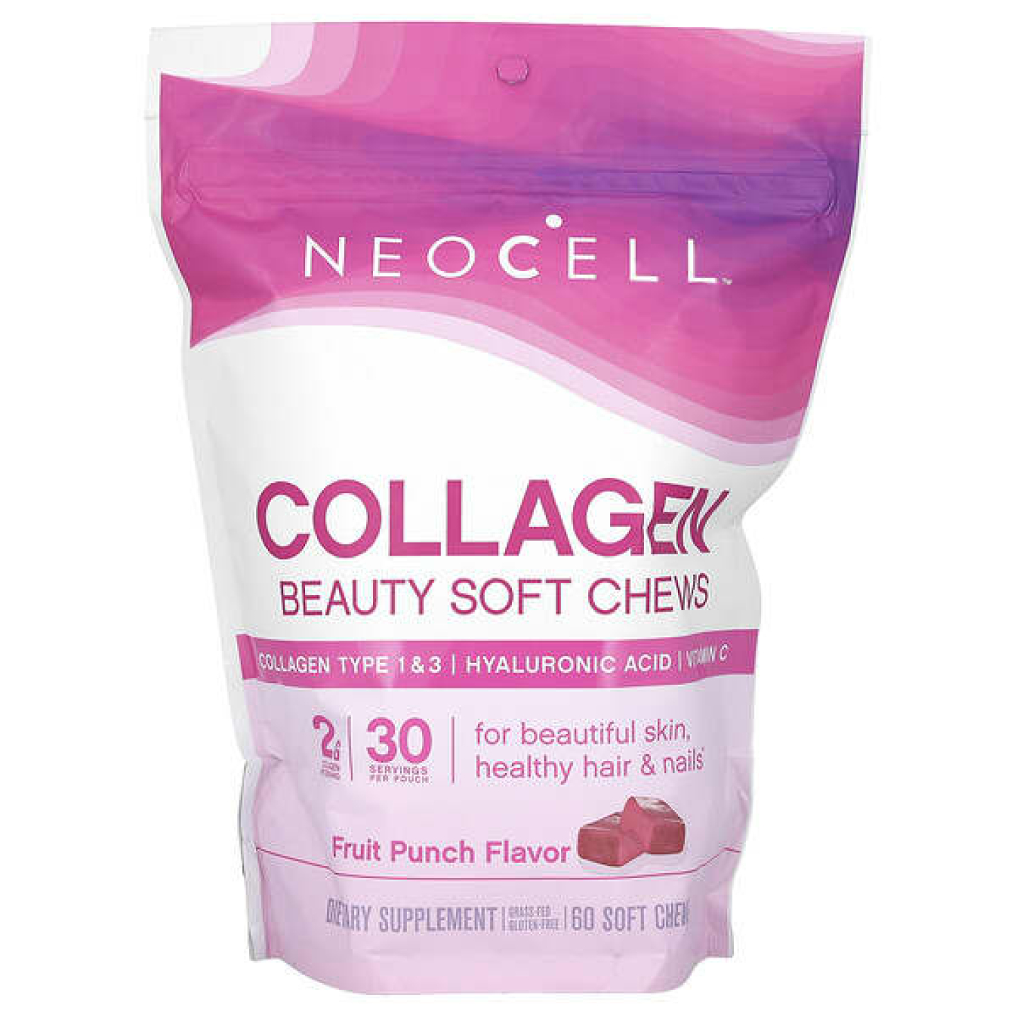 NeoCell, жевательные таблетки с коллагеном, со вкусом фруктового пунша, 60 жевательных таблеток