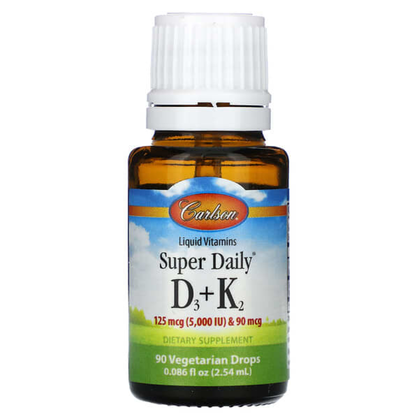 Carlson, Super Daily® D3 + K2, 125 мкг (5000 МЕ) и 90 мкг, 2,54 мл (0,086 жидк. унции)