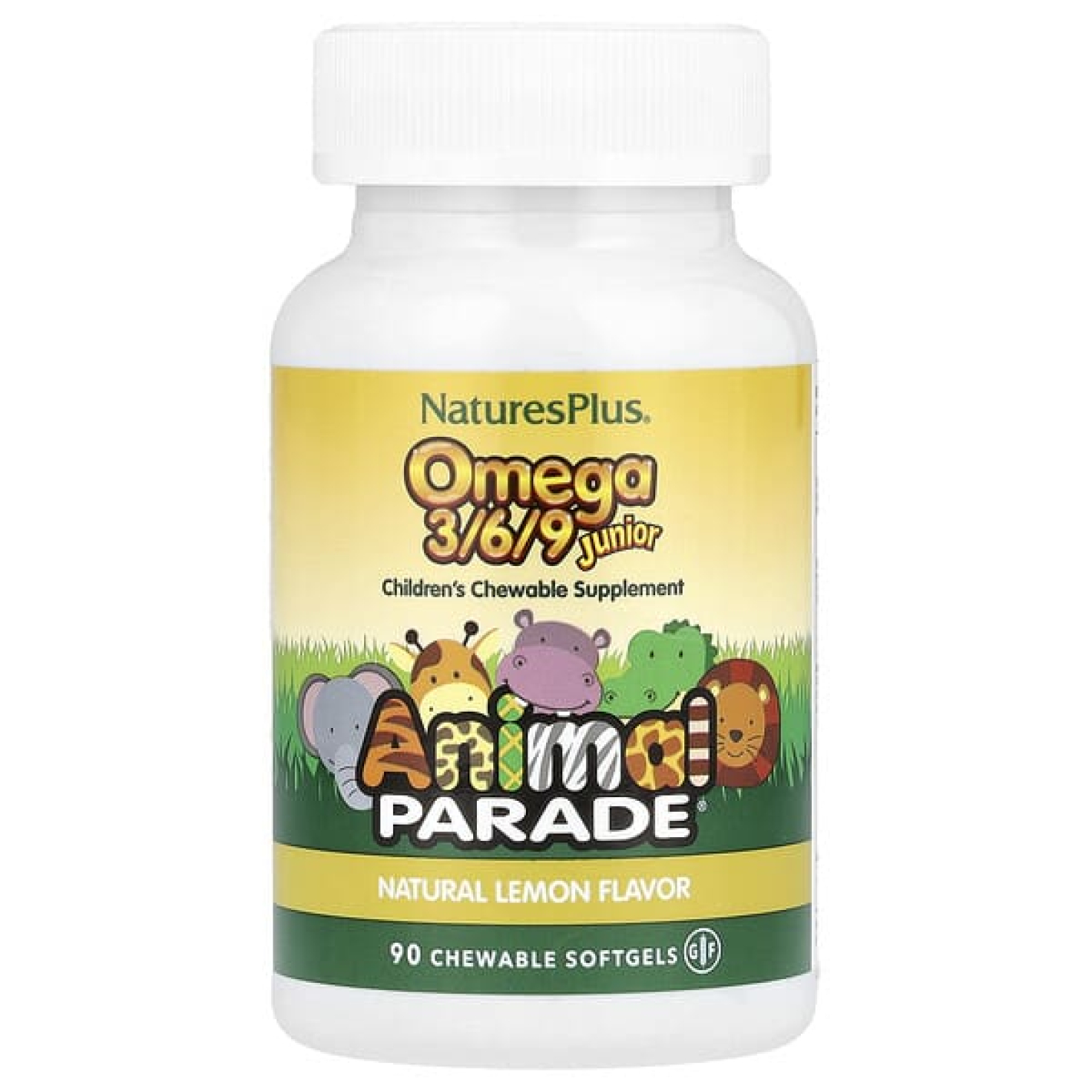 NaturesPlus, Animal Parade®, омега-3/6/9 для детей, натуральный лимон, 90 жевательных капсул (520 мг в 1 капсуле)