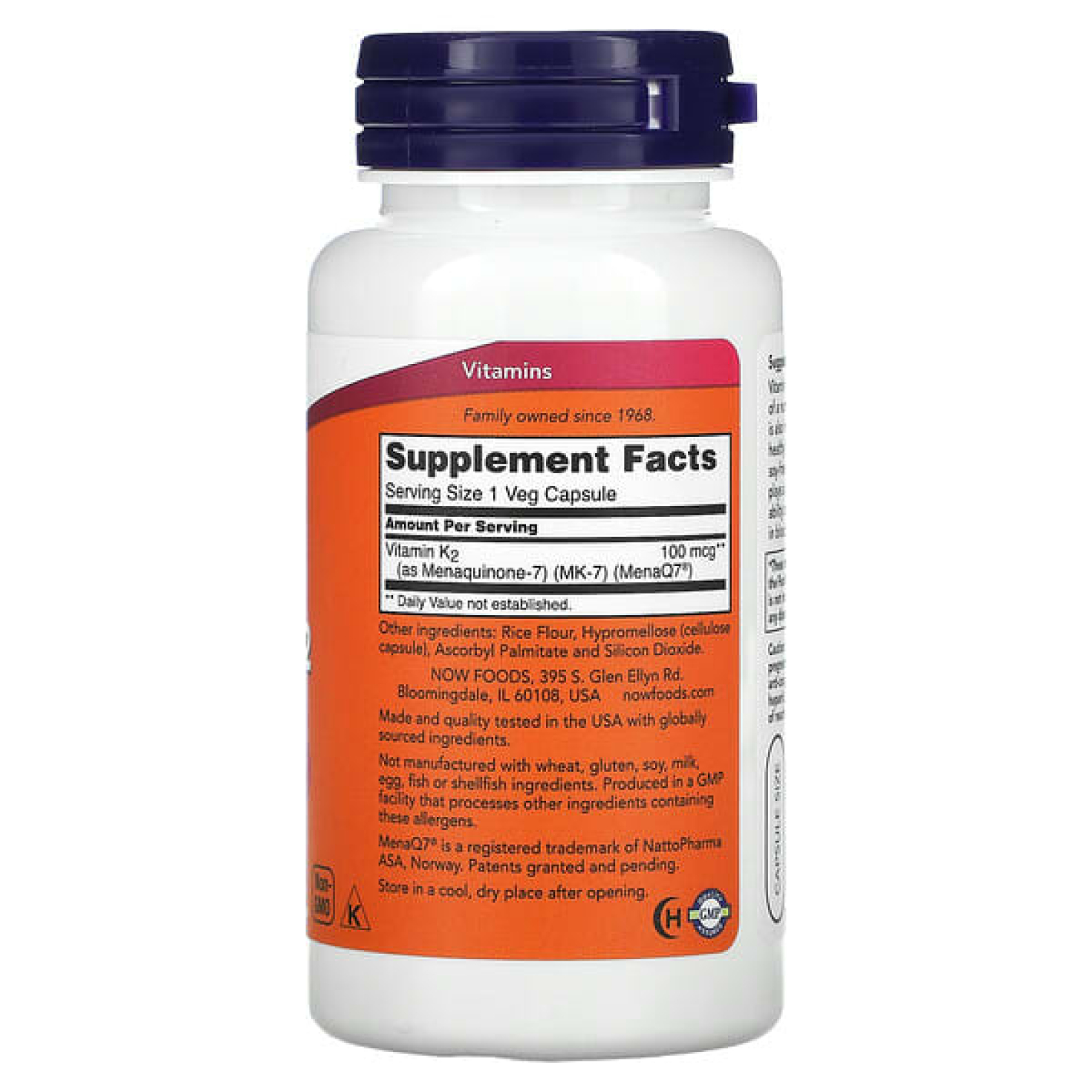 NOW Foods, MK-7, витамин K2, 100 мкг, 120 вегетарианских капсул