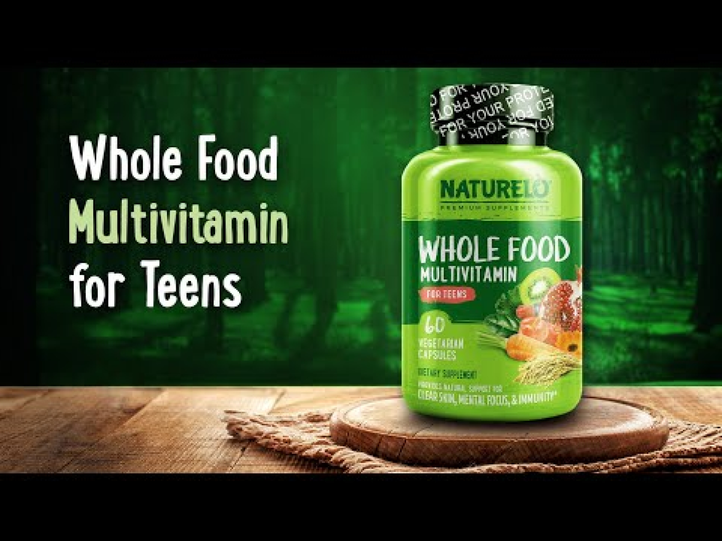 NATURELO, мультивитамины из цельных продуктов для подростков, 60 растительных капсул