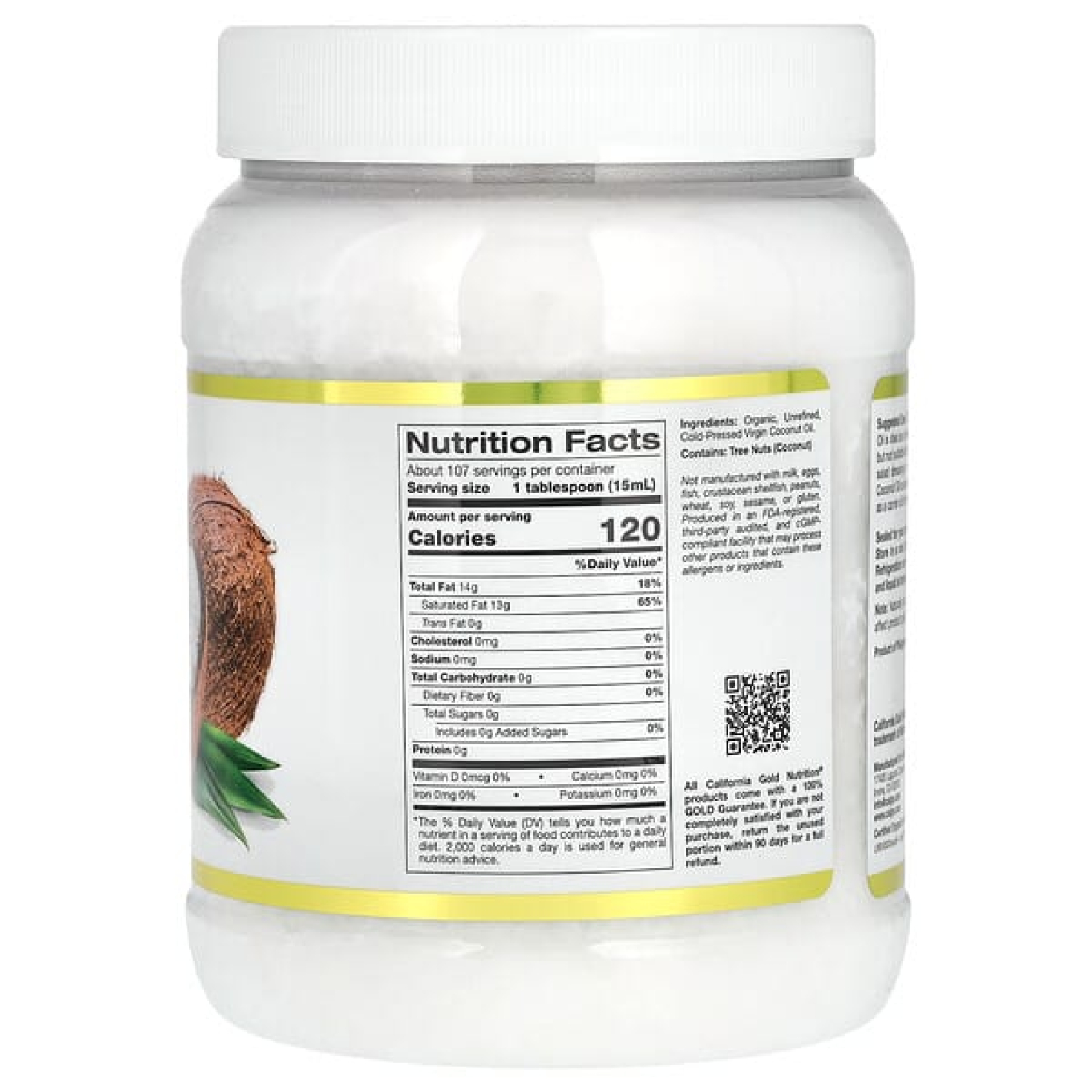 California Gold Nutrition, Superfoods, органическое нерафинированное кокосовое масло первого холодного отжима, 1,6 л (54 жидк. унции)