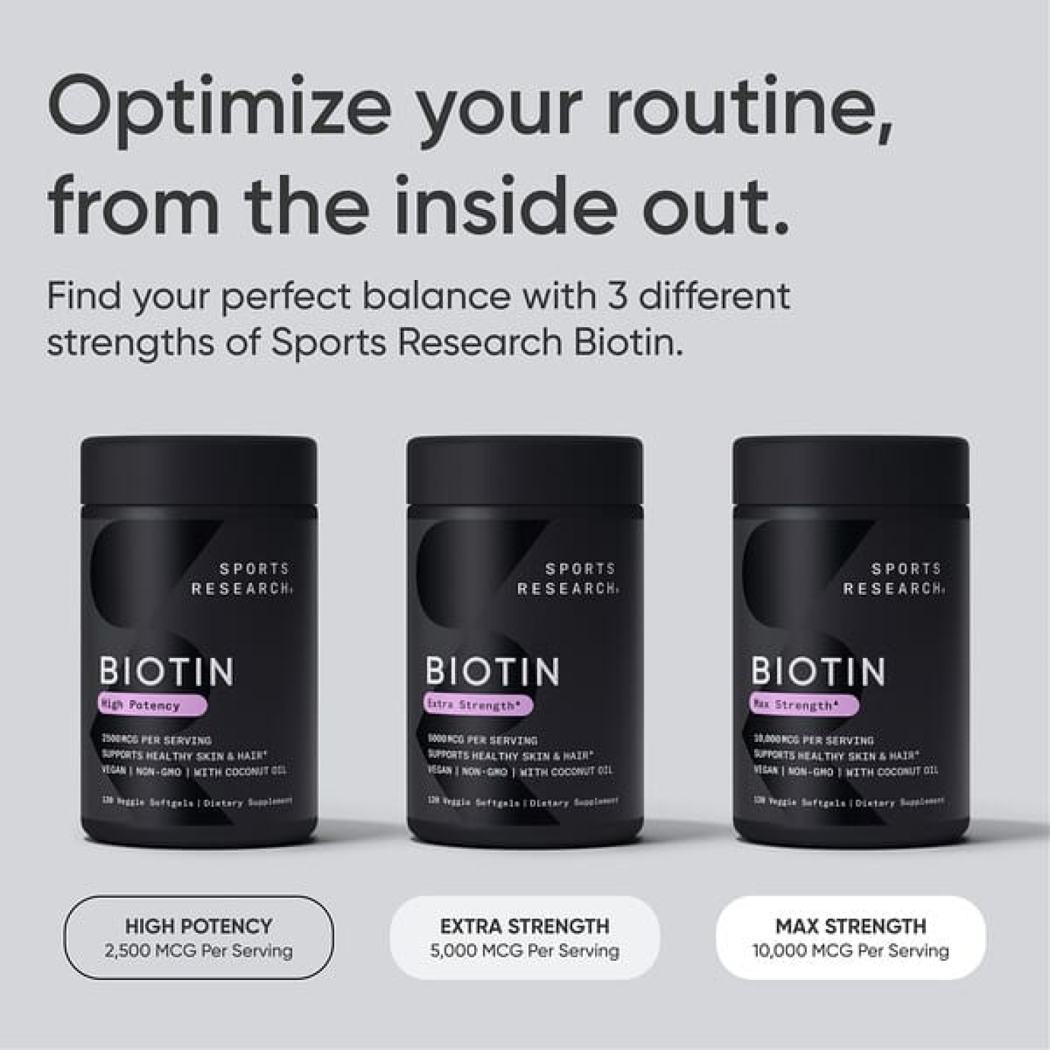 Sports Research, Биотин, повышенная сила действия, 5000 мкг, 120 растительных капсул