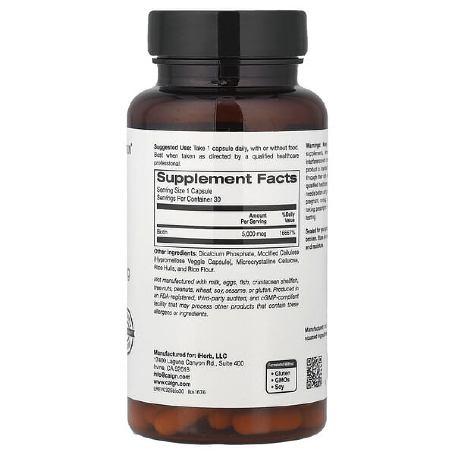 California Gold Nutrition, биотин, 5000 мкг, 30 растительных капсул