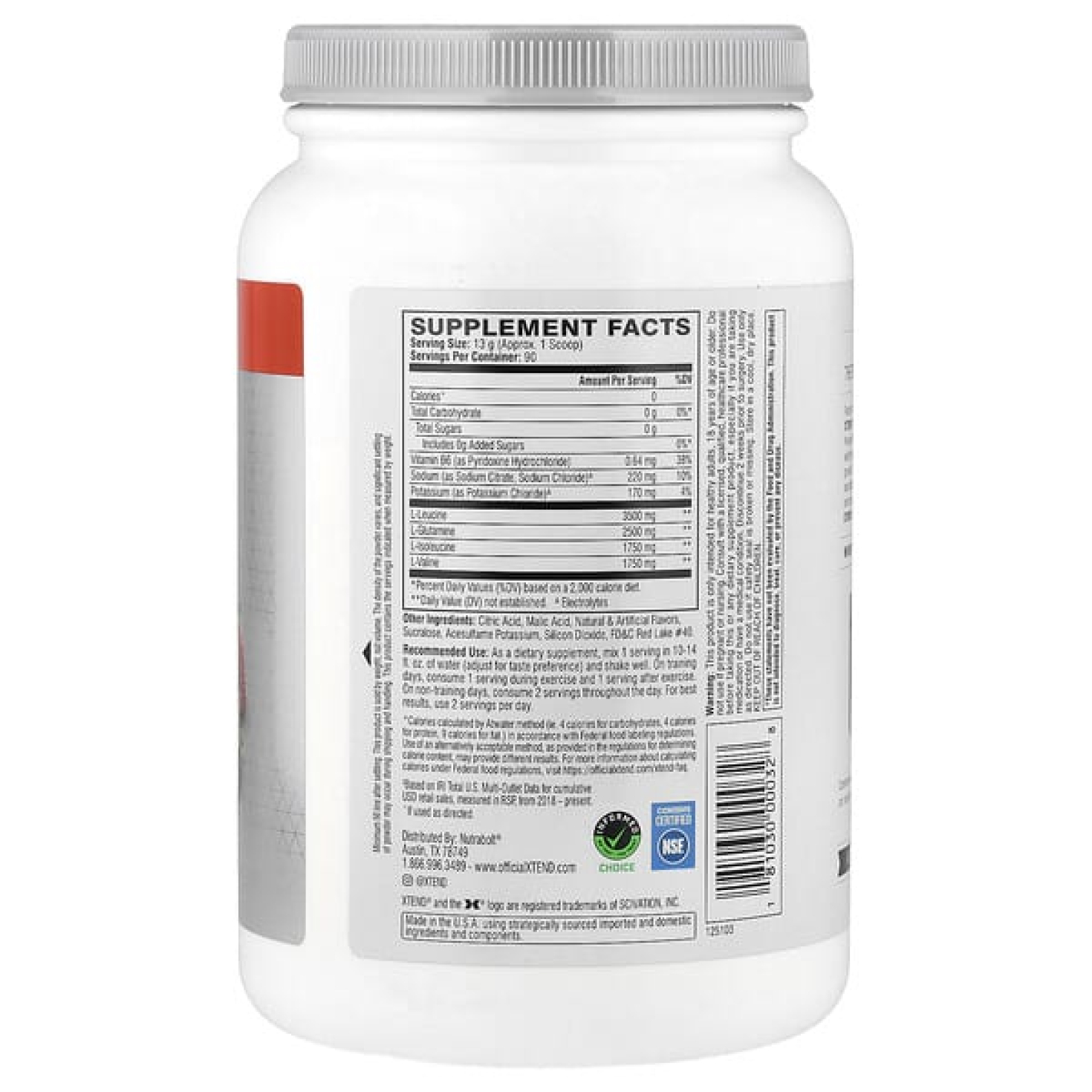 XTEND, The Original, 7 г аминокислот с разветвленной цепью (BCAA), со вкусом клубники и киви, 1,26 кг (2,78 фунта)