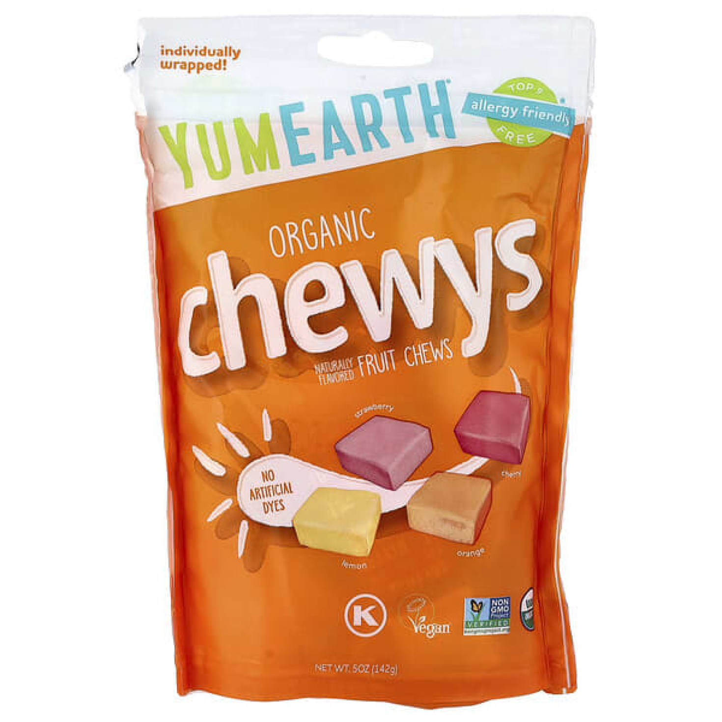 YumEarth, Organic Chewys, фруктовые жевательные таблетки, лимон, апельсин, клубника, вишня, 142 г (5 унций)