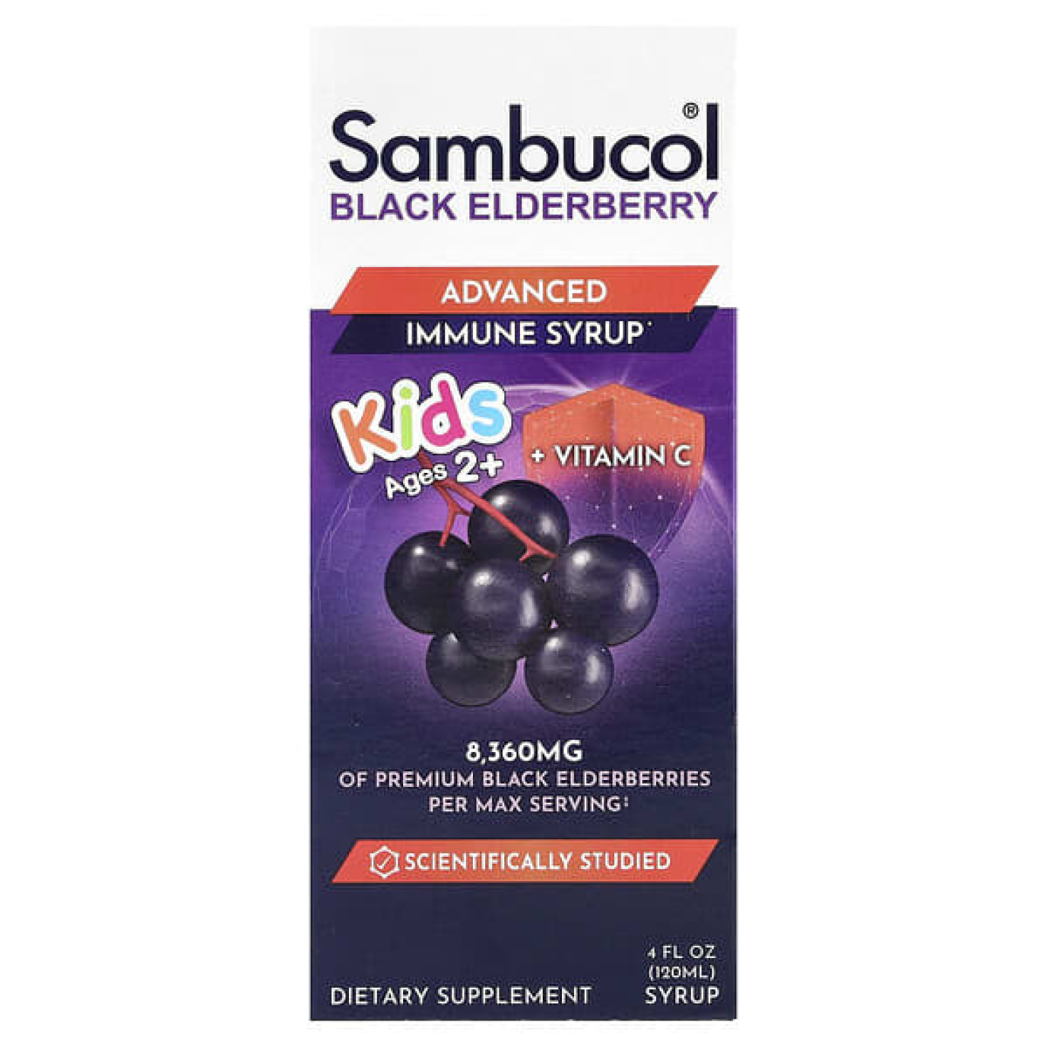 Sambucol, Kids, улучшенный сироп из чёрной бузины для поддержки иммунитета, для детей от 2 лет, со вкусом ягод, 120 мл (4 жидк. унции)