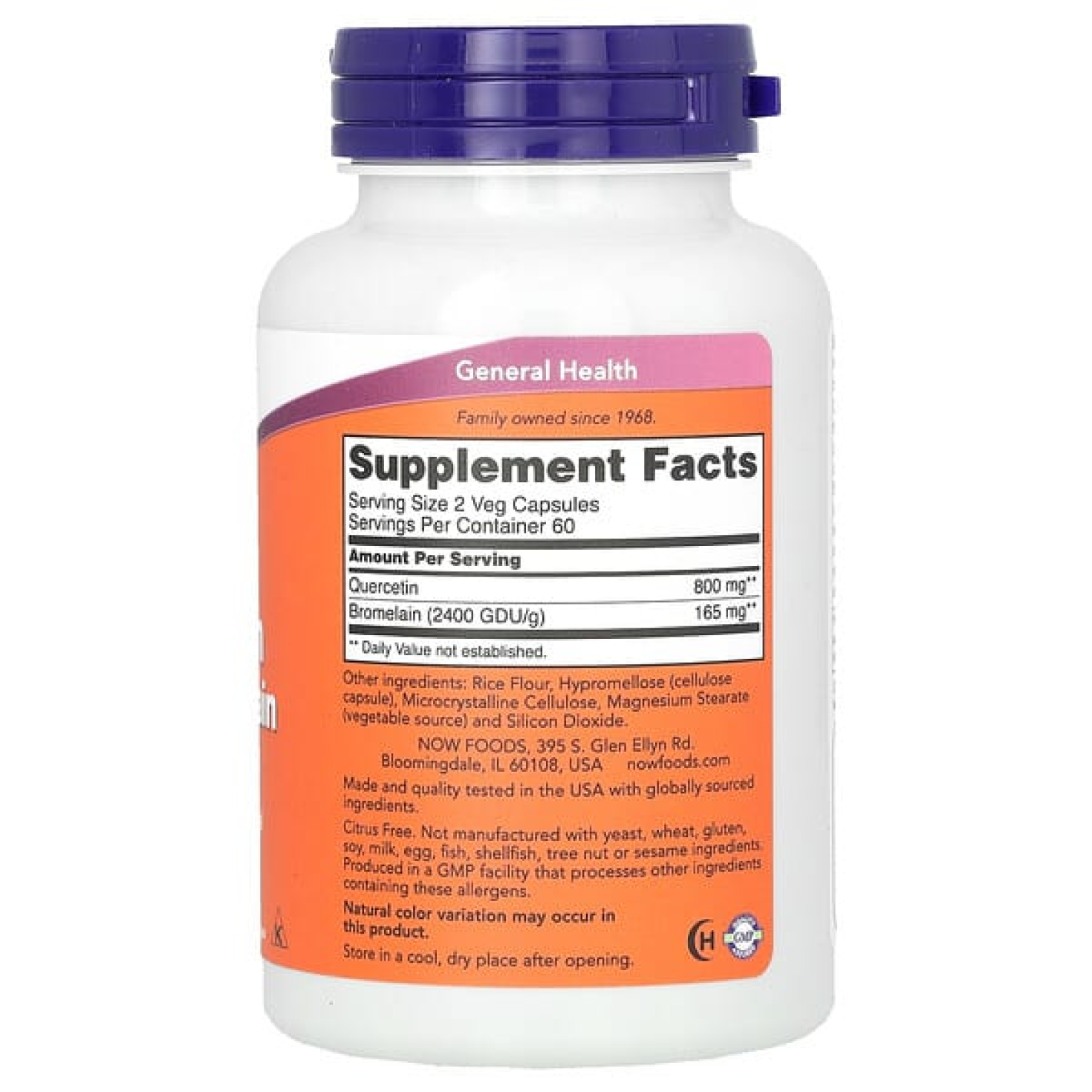 NOW Foods, кверцетин с бромелаином, 120 растительных капсул