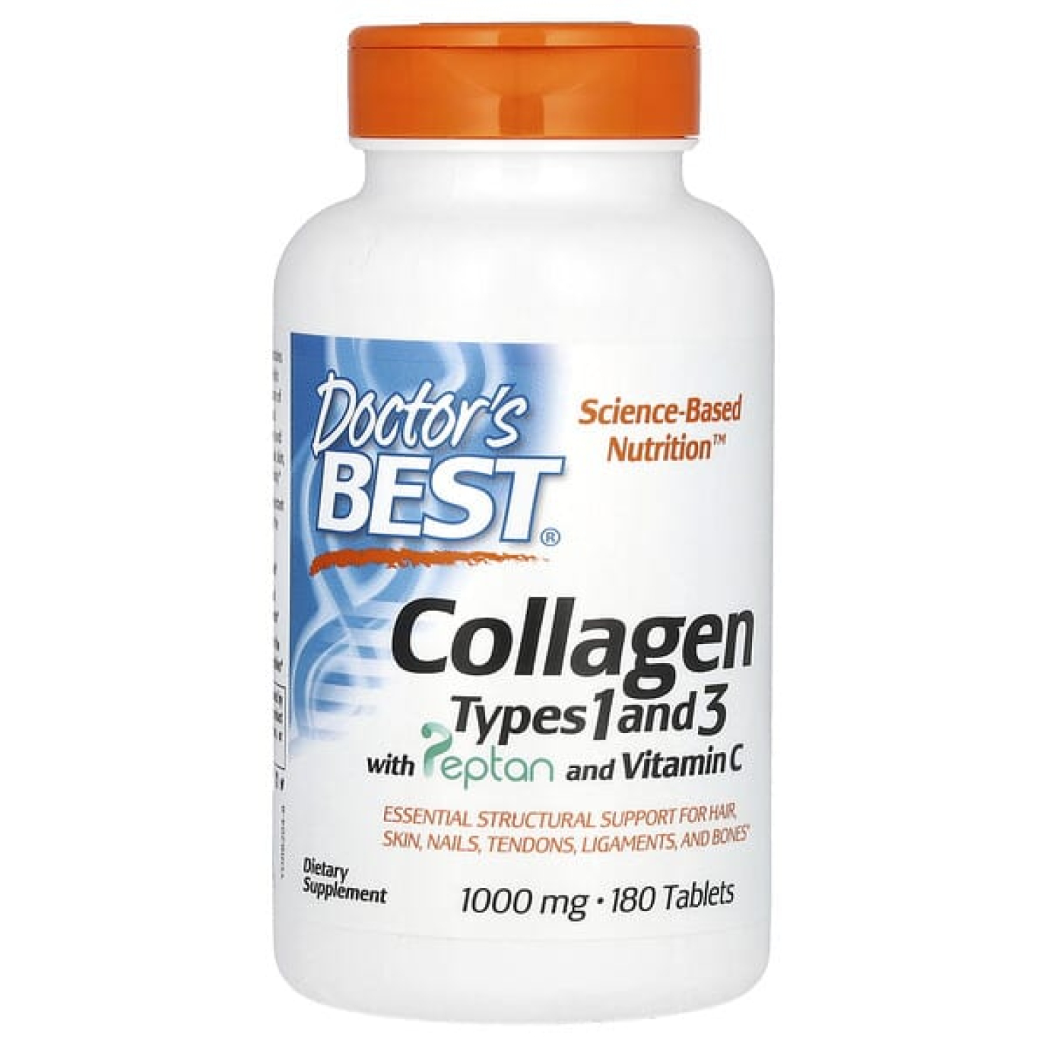 Doctor's Best, коллаген 1 и 3 типов с Peptan и витамином C, 180 таблеток