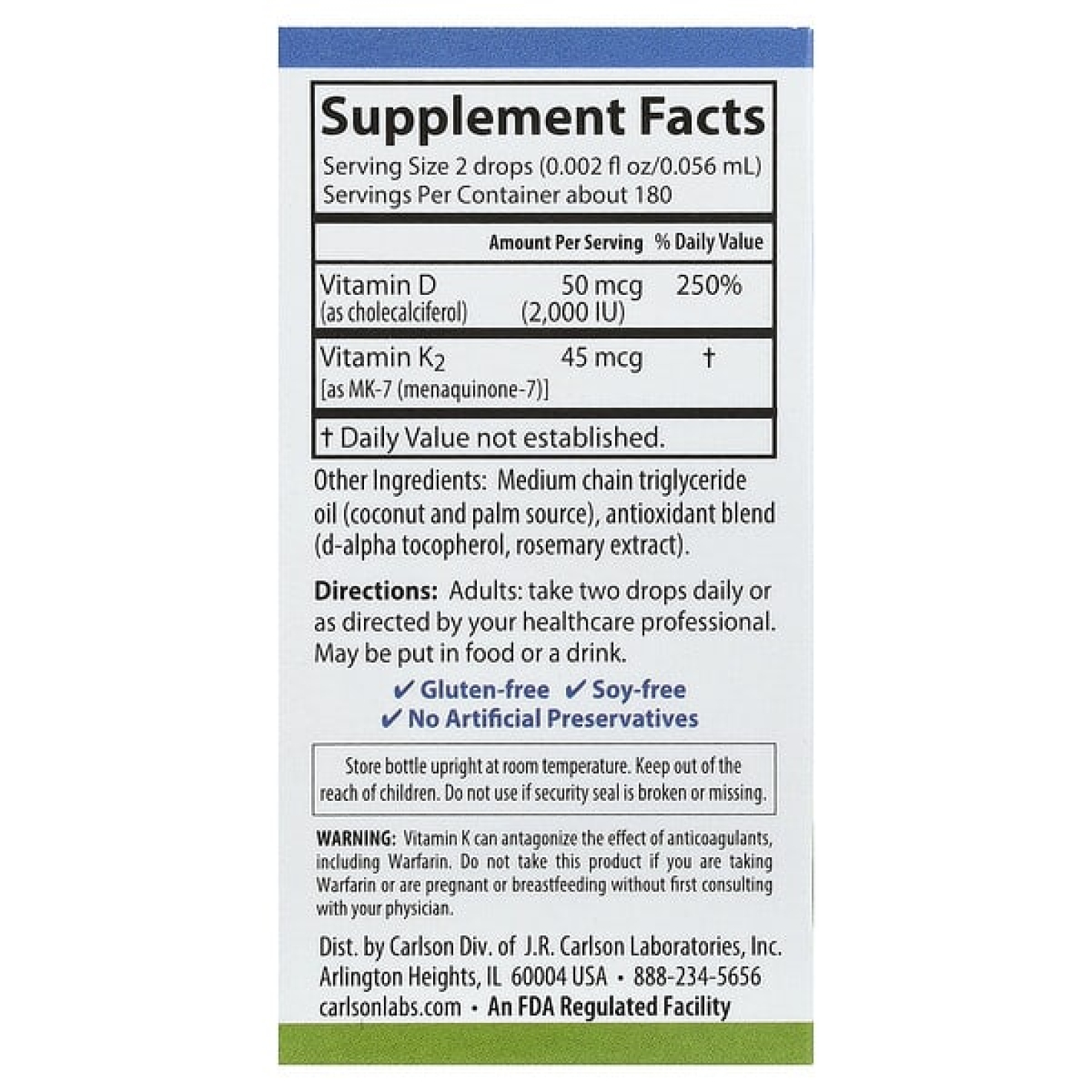Carlson, Super Daily® D3 + K2, 10,16 мл (0,34 жидк. унции)