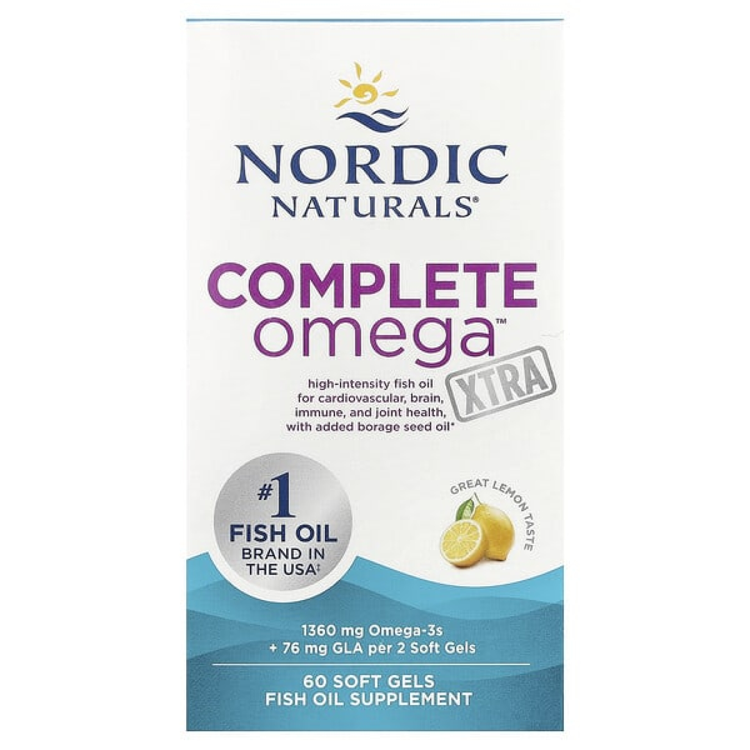Nordic Naturals, Complete Omega Xtra, со вкусом лимона, 60 капсул (680 мг в 1 капсуле)