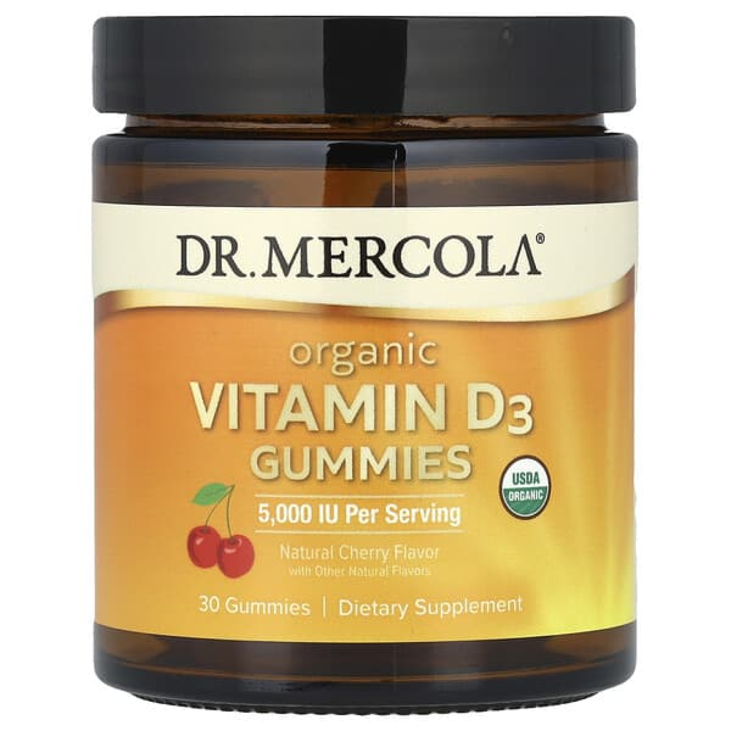 Dr. Mercola, Органический витамин D3 в жевательных таблетках, натуральная вишня, 125 мкг (5000 МЕ), 30 жевательных таблеток