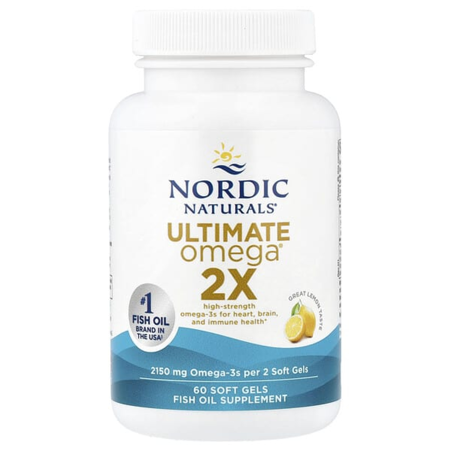 Nordic Naturals, Ultimate Omega 2X, со вкусом лимона, 2150 мг, 60 капсул (1075 мг в 1 капсуле)