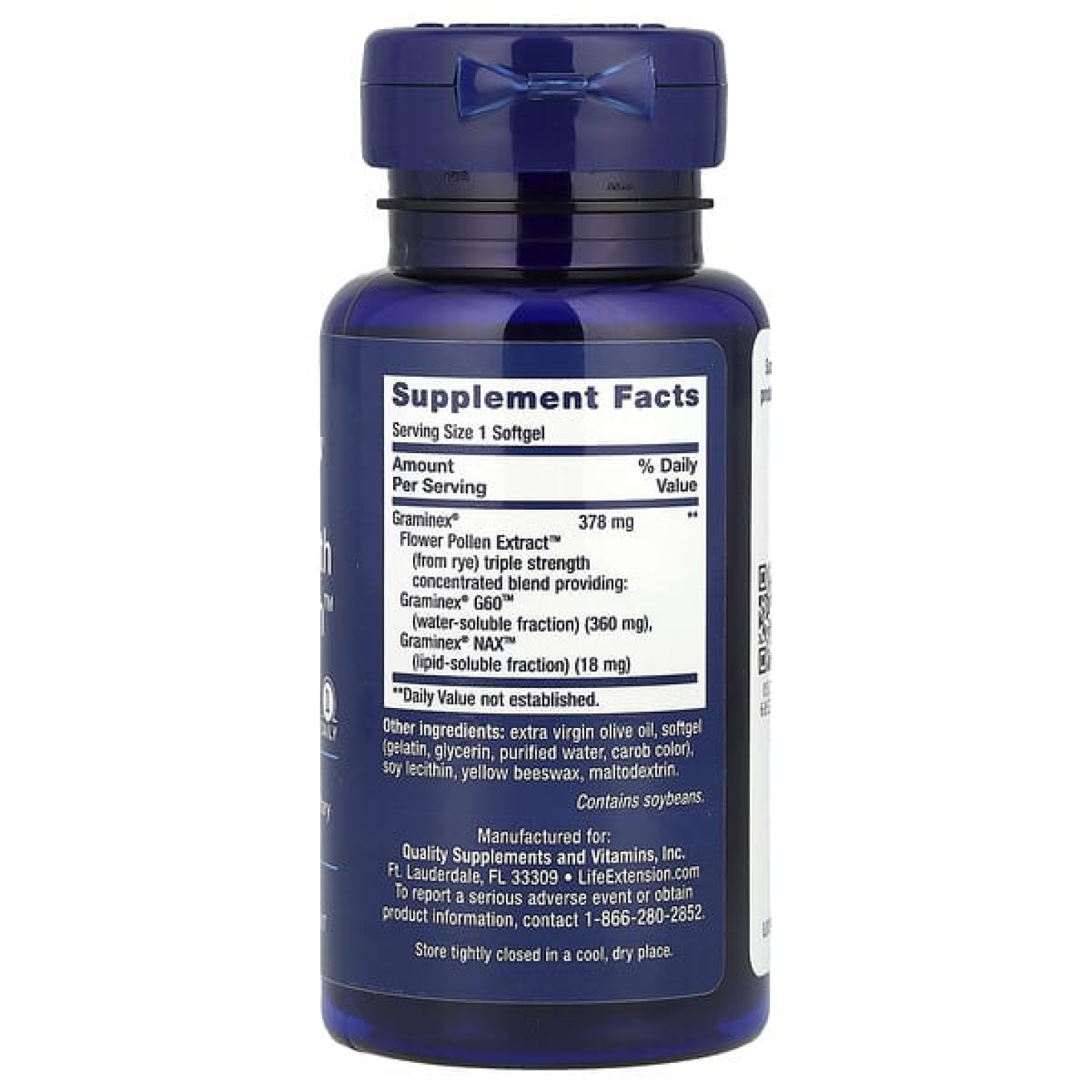 Life Extension, ProstaPollen™, тройная сила действия, 30 капсул (378 мг в 1 капсуле)