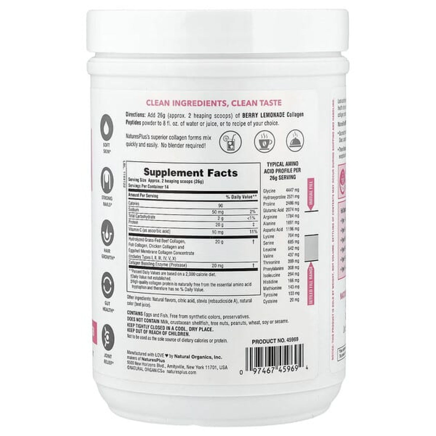 NaturesPlus, Коллагеновые пептиды, ягодный лимонад, 364 г (0,8 фунта)