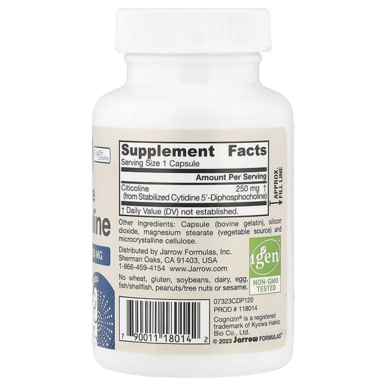Jarrow Formulas, цитиколин, холин CDP, 250 мг, 120 капсул