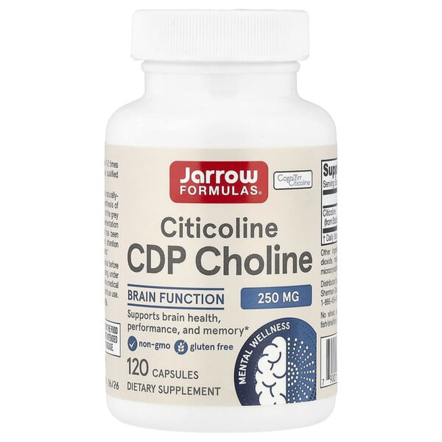 Jarrow Formulas, цитиколин, холин CDP, 250 мг, 120 капсул
