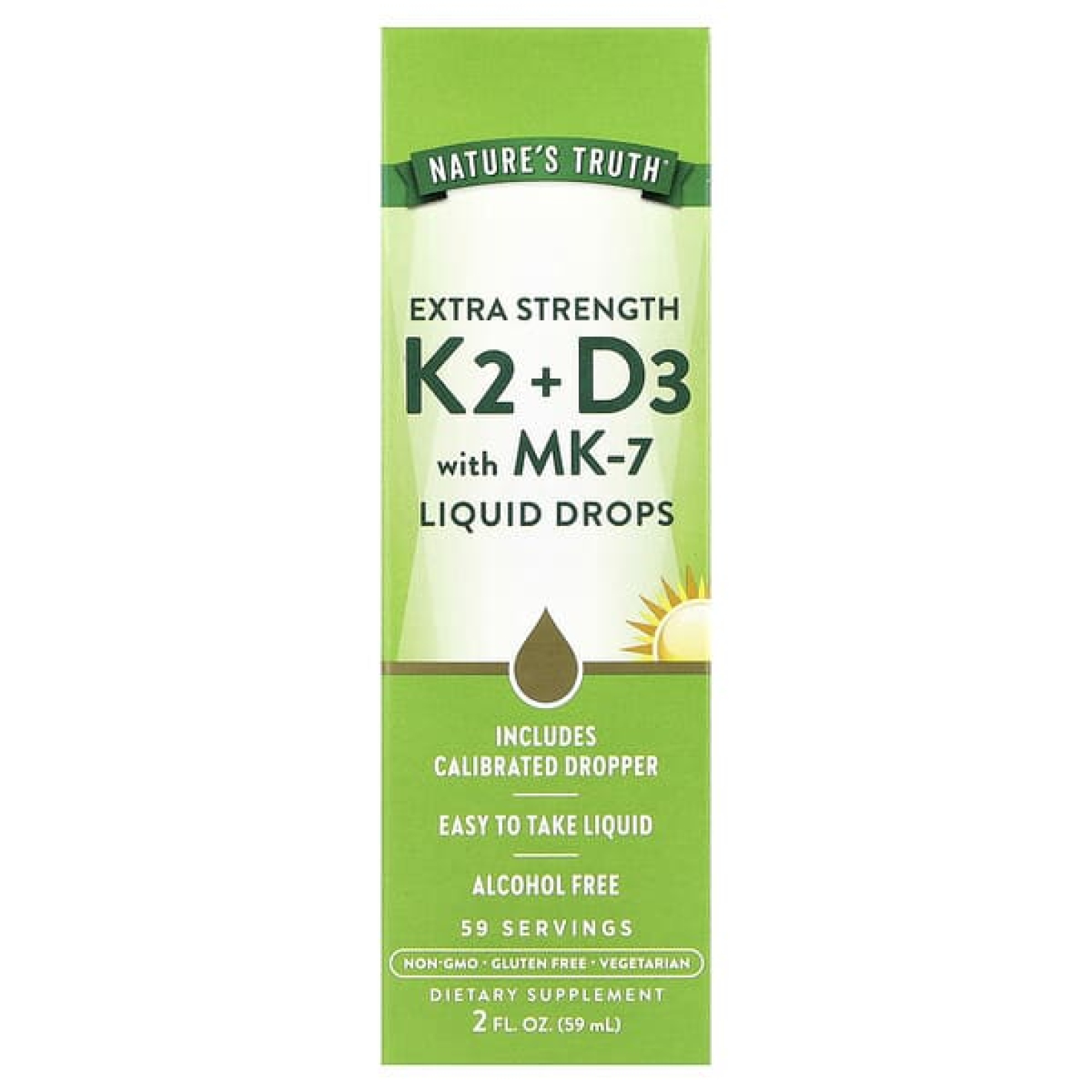 Nature's Truth, K2 и D3 с MK-7 в виде капель, 59 мл (2 жидк. унции)